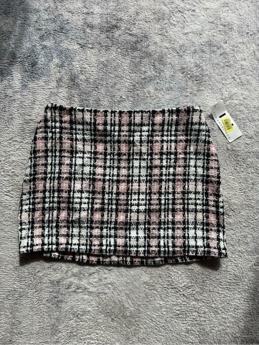 I.N. San Francisco Pink Black Plaid Tweed Mini Skirt NWT Size 5 Made in USA